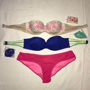 2 Victoria Secret bandeau swimsuit tops & a bottom